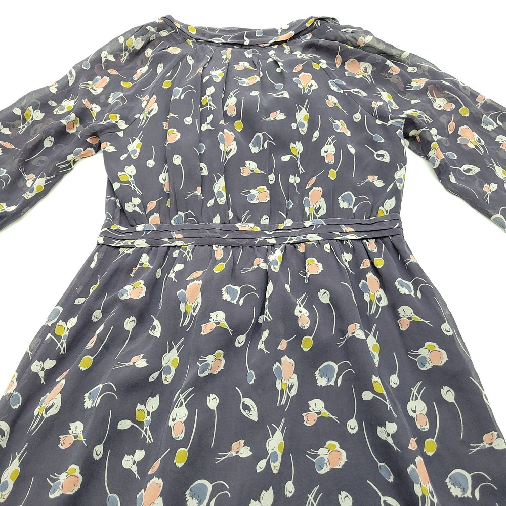 Boden‎ Dress Women 4R Blue Gray Floral 100% Silk Long Sleeve Sheer Occasion - Picture 9 of 12